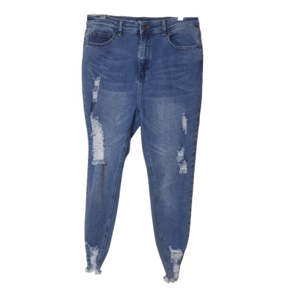 Wax Jean Junior Distressed Skinny Jeans 13/31 Blue Denim Ripped Stretch LA Chic